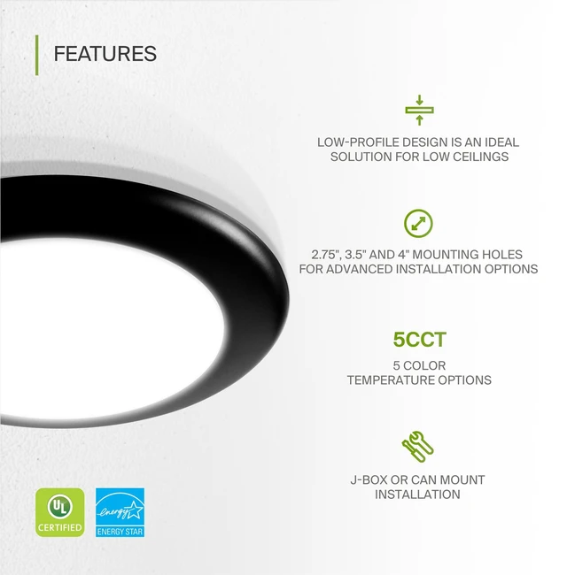 Alt view image 3 of 7 - ASD 12 Pack Black LED Disk Lights 6 Inch, 5CCT Flush Mount Ceiling Light | 15W 2700K-5000K 1245LM Dimmable Surface Mount Disk Light, 6 Inch LED Ceiling Light, Low Profile Disc Lights, UL Energy Star