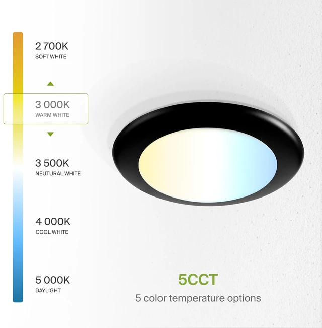 Alt view image 6 of 7 - ASD 12 Pack Black LED Disk Lights 6 Inch, 5CCT Flush Mount Ceiling Light | 15W 2700K-5000K 1245LM Dimmable Surface Mount Disk Light, 6 Inch LED Ceiling Light, Low Profile Disc Lights, UL Energy Star