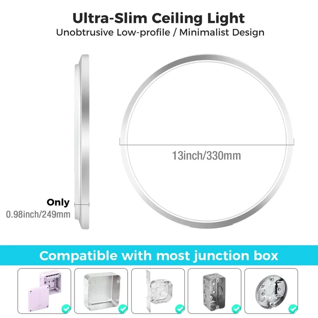 Alt view image 5 of 7 - libtit 6Pack Led Ceiling Light 13Inch, 24W 2400Lm Bright Light Fixture Brushed Nickel, Adjustable 3000K/4500K/6000K, Modern Slim Flat Ceiling Lamp for Living Room Bedroom Hallway