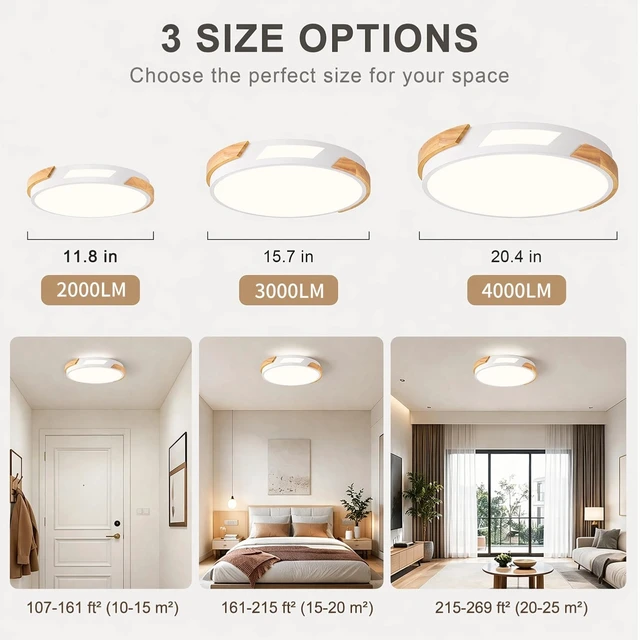 Alt view image 6 of 7 - Modern LED Ceiling Light, Wood Dimmable Flush Mount Ceiling Light Fixture | Minimalist Round 5CCT Lighting Lamp with Acrylic Lampshade for Bedroom Hallway Laundry, White 11.8"