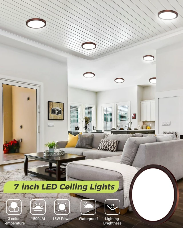 Alt view image 2 of 6 - hepside 6PACK LED Flush Mount Ceiling Light, 3000K-4000K-6500K & 100W Equivalent Modern Kitchen Recessed Ceiling Lamp 15W 1500Lm 7 Inch for Bathroom Closet Laundry Bedroom