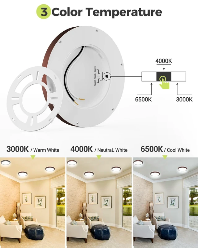 Alt view image 3 of 6 - hepside 6PACK LED Flush Mount Ceiling Light, 3000K-4000K-6500K & 100W Equivalent Modern Kitchen Recessed Ceiling Lamp 15W 1500Lm 7 Inch for Bathroom Closet Laundry Bedroom