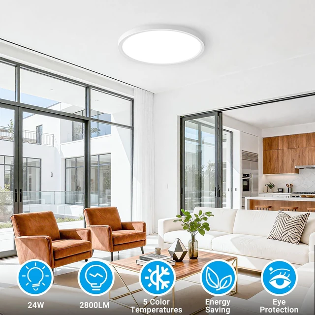 Alt view image 2 of 7 - Fairdeer 2 Pack LED Flush Mount Ceiling Light Fixture 12Inch 24W 2800LM | 3000K/3500K/4000K/5000K/6500K 5 Color Temperatures LED Ceiling Light for Bathroom Closet Kitchen Bedroom Hallway Porch Garage