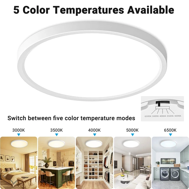 Alt view image 3 of 7 - Fairdeer 2 Pack LED Flush Mount Ceiling Light Fixture 12Inch 24W 2800LM | 3000K/3500K/4000K/5000K/6500K 5 Color Temperatures LED Ceiling Light for Bathroom Closet Kitchen Bedroom Hallway Porch Garage
