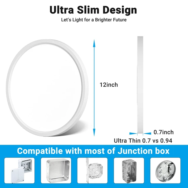 Alt view image 6 of 7 - Fairdeer 2 Pack LED Flush Mount Ceiling Light Fixture 12Inch 24W 2800LM | 3000K/3500K/4000K/5000K/6500K 5 Color Temperatures LED Ceiling Light for Bathroom Closet Kitchen Bedroom Hallway Porch Garage
