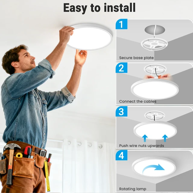 Alt view image 7 of 7 - Fairdeer 2 Pack LED Flush Mount Ceiling Light Fixture 12Inch 24W 2800LM | 3000K/3500K/4000K/5000K/6500K 5 Color Temperatures LED Ceiling Light for Bathroom Closet Kitchen Bedroom Hallway Porch Garage