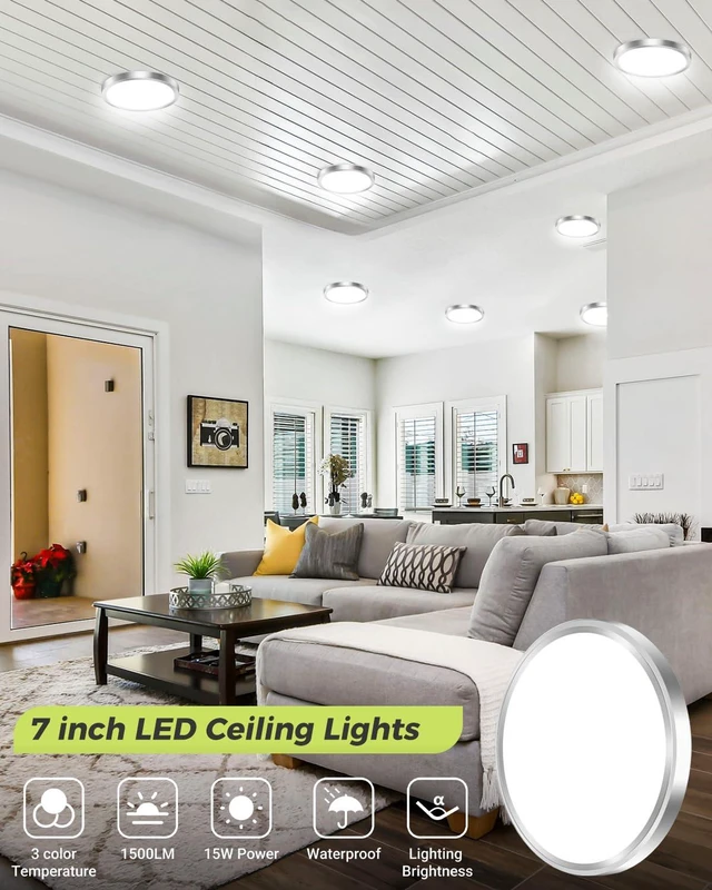Alt view image 2 of 6 - hepside 6PACK LED Flush Mount Ceiling Light, 3000K-4000K-6500K & 100W Equivalent Modern Kitchen Recessed Ceiling Lamp 15W 1500Lm 7 Inch for Bathroom Closet Laundry Bedroom