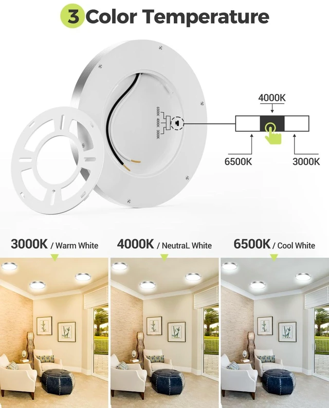 Alt view image 3 of 6 - hepside 6PACK LED Flush Mount Ceiling Light, 3000K-4000K-6500K & 100W Equivalent Modern Kitchen Recessed Ceiling Lamp 15W 1500Lm 7 Inch for Bathroom Closet Laundry Bedroom