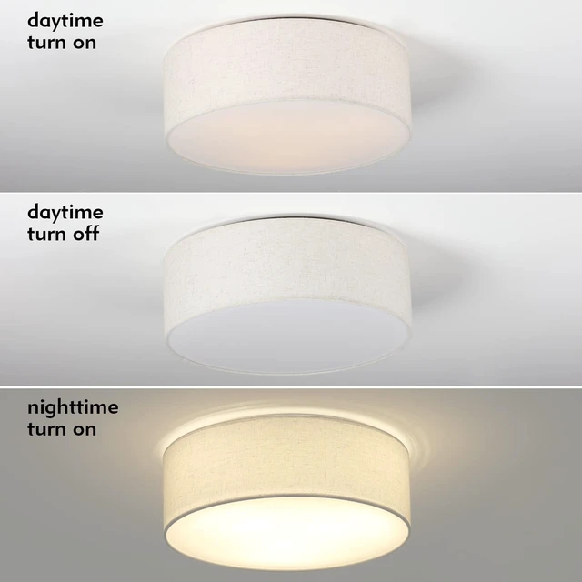 Alt view image 4 of 7 - Galtlap 3-Light Ceiling Light Fixture, 13" Drum Flush Mount Lighting | Modern Close to Ceiling Lights with Fabric Linen Shade for Hallway Bedroom Kitchen Dining Living Room