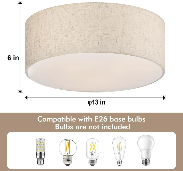 Alt view image 5 of 7 - Galtlap 3-Light Ceiling Light Fixture, 13" Drum Flush Mount Lighting | Modern Close to Ceiling Lights with Fabric Linen Shade for Hallway Bedroom Kitchen Dining Living Room
