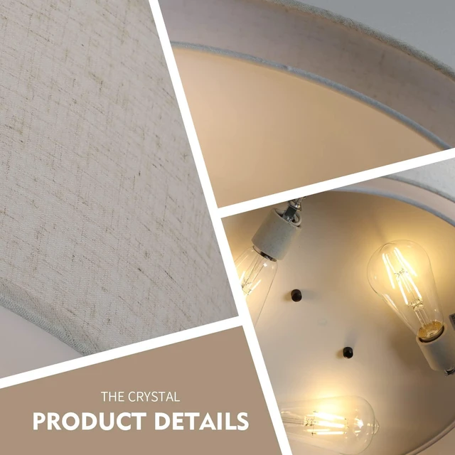 Alt view image 6 of 7 - Galtlap 3-Light Ceiling Light Fixture, 13" Drum Flush Mount Lighting | Modern Close to Ceiling Lights with Fabric Linen Shade for Hallway Bedroom Kitchen Dining Living Room