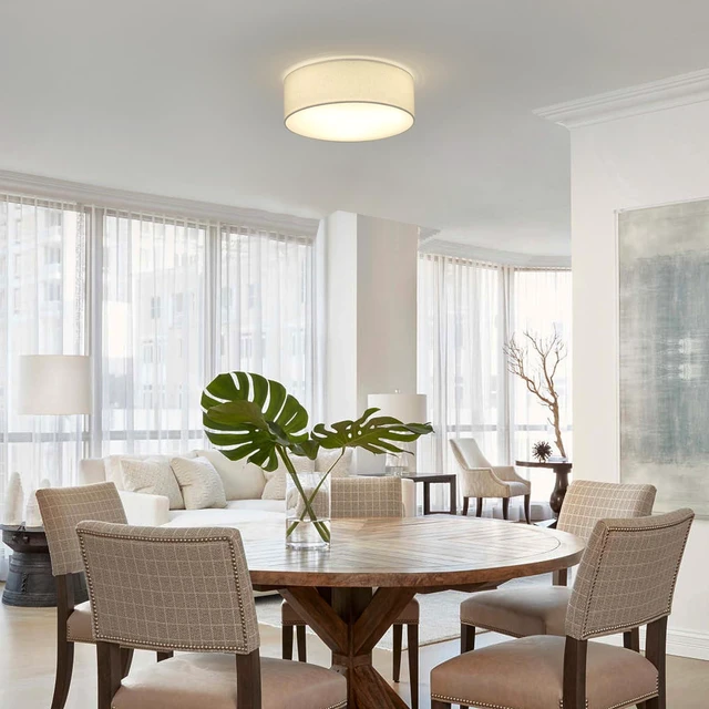 Alt view image 2 of 7 - Galtlap 3-Light Ceiling Light Fixture, 13" Drum Flush Mount Lighting | Modern Close to Ceiling Lights with Fabric Linen Shade for Hallway Bedroom Kitchen Dining Living Room