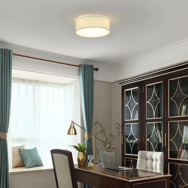 Alt view image 7 of 7 - Galtlap 3-Light Ceiling Light Fixture, 13" Drum Flush Mount Lighting | Modern Close to Ceiling Lights with Fabric Linen Shade for Hallway Bedroom Kitchen Dining Living Room