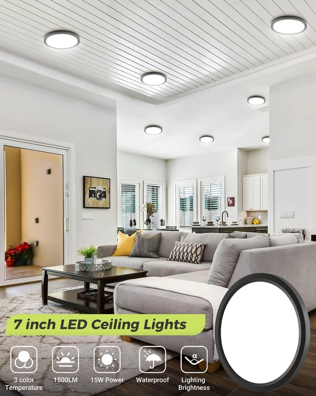 Alt view image 2 of 7 - 6PACK LED Flush Mount Ceiling Light, 3000K-4000K-6500K & 100W Equivalent Disc Closet Ceiling Light Fixture 7Inch 15W 1500LM Low-Profile Ceiling Fixture for Bathroom Hallway Bedroom Kitchen Basement
