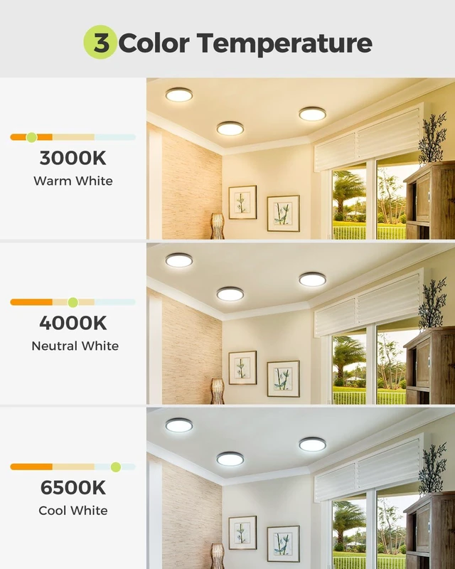 Alt view image 3 of 7 - 6PACK LED Flush Mount Ceiling Light, 3000K-4000K-6500K & 100W Equivalent Disc Closet Ceiling Light Fixture 7Inch 15W 1500LM Low-Profile Ceiling Fixture for Bathroom Hallway Bedroom Kitchen Basement