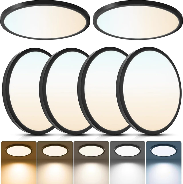 Main image of Laiyidia 6-Pack 12in Ultra Thin LED Flush Mount Ceiling Light,Dimmable,5CCT | 2700K-6500K, 24W 2640LM, Anti-Glare,Edge-lit, Hardwired Light Fixture for Bedroom Kitchen Hallway Laundry Porch, Black