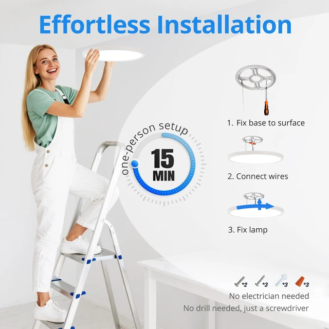 Alt view image 6 of 7 - Laiyidia 12in Edge-Lit LED Flush Mount Ceiling Ligh,5CCT,Dimmable | 2700K-6500K Selectable, 24W 2640LM, Hardwired Integrated LED Lighting Fixture for Bedroom Kitchen Hallway Laundry,White