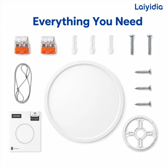 Alt view image 7 of 7 - Laiyidia 12in Edge-Lit LED Flush Mount Ceiling Ligh,5CCT,Dimmable | 2700K-6500K Selectable, 24W 2640LM, Hardwired Integrated LED Lighting Fixture for Bedroom Kitchen Hallway Laundry,White