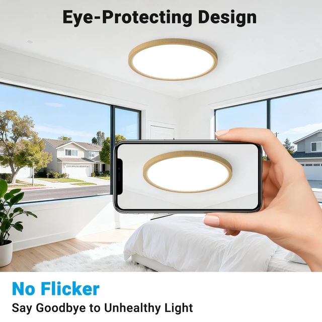 Alt view image 5 of 7 - Fairdeer 2 Pack LED Flush Mount Ceiling Light,12Inch 24W,3000K/3500K/4000K/5000K/6500K 5 Color Temperatures Ceiling Light Fixture for Kitchen Porch Hallway Bedroom Bathroom and Closet,Wood