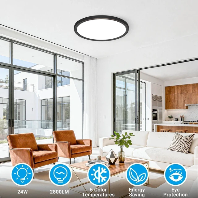 Alt view image 2 of 7 - Fairdeer 2Pack 12Inch LED Flush Mount Ceiling Light 5 Color Temperatures,3000K/3500K/4000K/5000K/6500K 24W Oil-Rubbed Bronze LED Ceiling Light for Bathroom Closet Kitchen Bedroom Hallway Porch