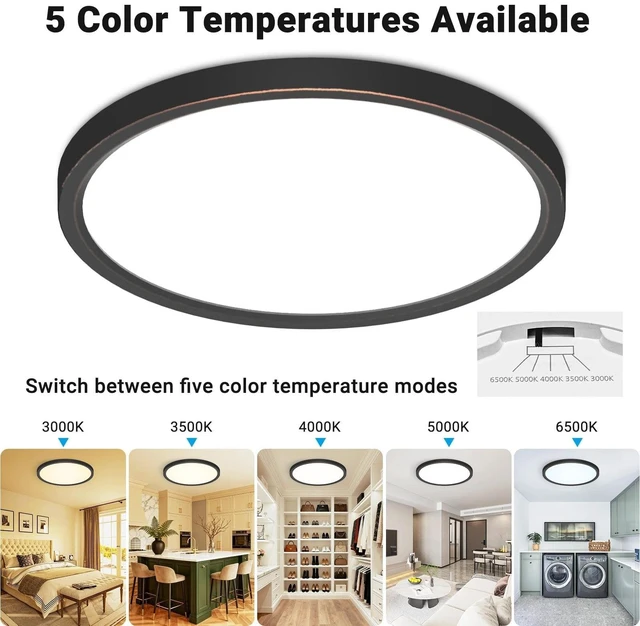Alt view image 3 of 7 - Fairdeer 2Pack 12Inch LED Flush Mount Ceiling Light 5 Color Temperatures,3000K/3500K/4000K/5000K/6500K 24W Oil-Rubbed Bronze LED Ceiling Light for Bathroom Closet Kitchen Bedroom Hallway Porch