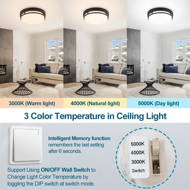 Alt view image 2 of 7 - Xbuyee 2Pack LED Flush Mount Ceiling Light Fixture 13inch 20W | 3000/4000/5000K Color Adjustable, Dimmable Ceiling Lamp for Kitchen, Hallway, Stairwell, Oil Rubbed Bronze, ETL Listed