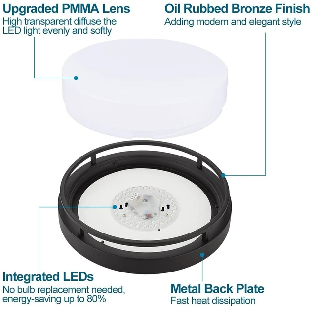 Alt view image 4 of 7 - Xbuyee 2Pack LED Flush Mount Ceiling Light Fixture 13inch 20W | 3000/4000/5000K Color Adjustable, Dimmable Ceiling Lamp for Kitchen, Hallway, Stairwell, Oil Rubbed Bronze, ETL Listed