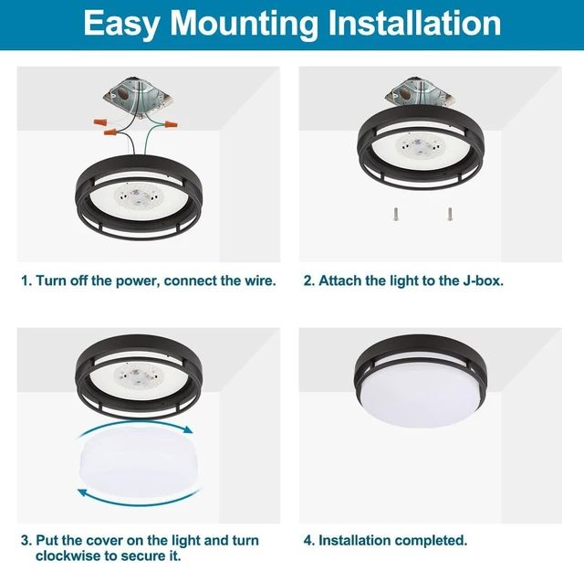 Alt view image 7 of 7 - Xbuyee 2Pack LED Flush Mount Ceiling Light Fixture 13inch 20W | 3000/4000/5000K Color Adjustable, Dimmable Ceiling Lamp for Kitchen, Hallway, Stairwell, Oil Rubbed Bronze, ETL Listed