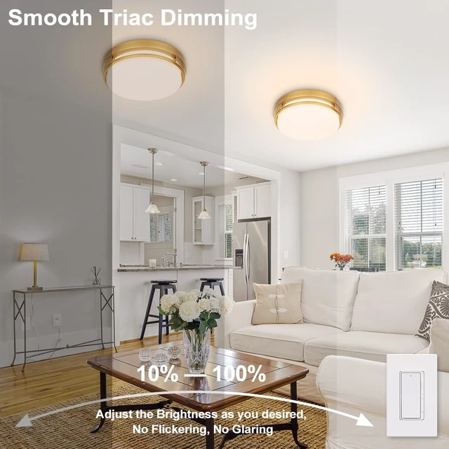 Alt view image 3 of 7 - Xbuyee 2Pack LED Flush Mount Ceiling Light Fixture 13inch 20W | 3000/4000/5000K Color Selectable, Dimmable Ceiling Lamp for Kitchen, Hallway, Stairwell, Gold, ETL Listed