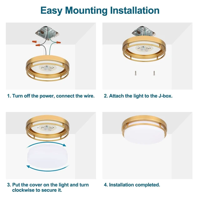 Alt view image 7 of 7 - Xbuyee 2Pack LED Flush Mount Ceiling Light Fixture 13inch 20W | 3000/4000/5000K Color Selectable, Dimmable Ceiling Lamp for Kitchen, Hallway, Stairwell, Gold, ETL Listed