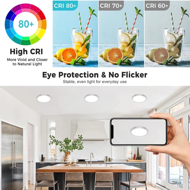 Alt view image 4 of 6 - libtit 13inch LED Flush Mount Ceiling Light, Dimmable & 5Color Temperatures (3000K-6500K), 24W Round Slim Brushed Nickel Light Fixture for Bedroom Livingroom Garage Kitchen