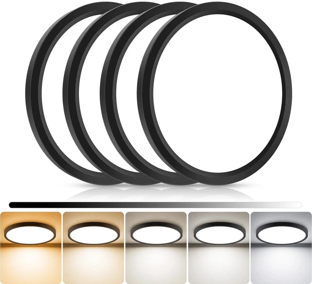 Main image of libtit 4Pack 7inch LED Flush Mount Ceiling Light, Dimmable & 5Color Temperatures (3000K-6500K), 15W Round Slim Black Light Fixture for Closet Hallway Kitchen Bathroom Laundry
