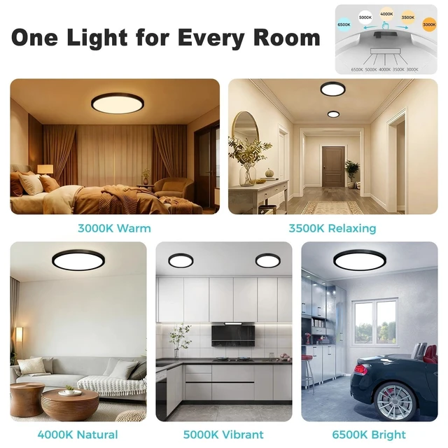 Alt view image 2 of 7 - libtit 4Pack 7inch LED Flush Mount Ceiling Light, Dimmable & 5Color Temperatures (3000K-6500K), 15W Round Slim Black Light Fixture for Closet Hallway Kitchen Bathroom Laundry