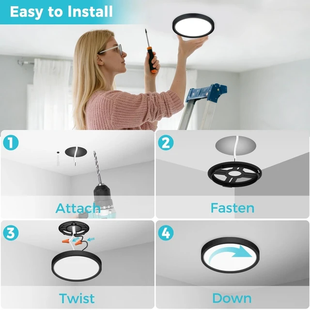 Alt view image 5 of 7 - libtit 4Pack 7inch LED Flush Mount Ceiling Light, Dimmable & 5Color Temperatures (3000K-6500K), 15W Round Slim Black Light Fixture for Closet Hallway Kitchen Bathroom Laundry