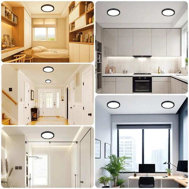 Alt view image 7 of 7 - libtit 4Pack 7inch LED Flush Mount Ceiling Light, Dimmable & 5Color Temperatures (3000K-6500K), 15W Round Slim Black Light Fixture for Closet Hallway Kitchen Bathroom Laundry