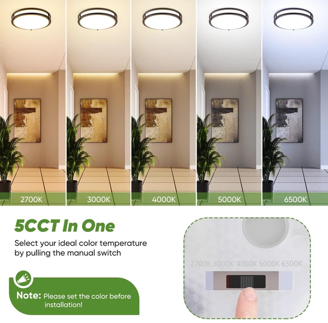 Alt view image 3 of 7 - 1-Pack 36W LED Ceiling Light, 13inch Oil Rubbed Bronze Flush Mount Light Fixture 3600LM 2700K/3000K/4000K/5000K/6500K Adjustable Ceiling Light, Modern Dimmable Lighting for Kitchen Hallway Bathroom