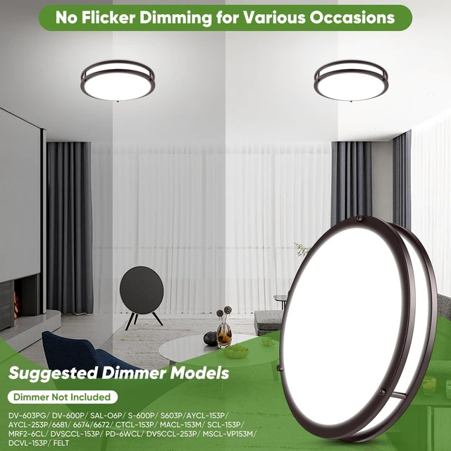 Alt view image 4 of 7 - 1-Pack 36W LED Ceiling Light, 13inch Oil Rubbed Bronze Flush Mount Light Fixture 3600LM 2700K/3000K/4000K/5000K/6500K Adjustable Ceiling Light, Modern Dimmable Lighting for Kitchen Hallway Bathroom