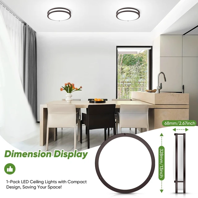 Alt view image 5 of 7 - 1-Pack 36W LED Ceiling Light, 13inch Oil Rubbed Bronze Flush Mount Light Fixture 3600LM 2700K/3000K/4000K/5000K/6500K Adjustable Ceiling Light, Modern Dimmable Lighting for Kitchen Hallway Bathroom
