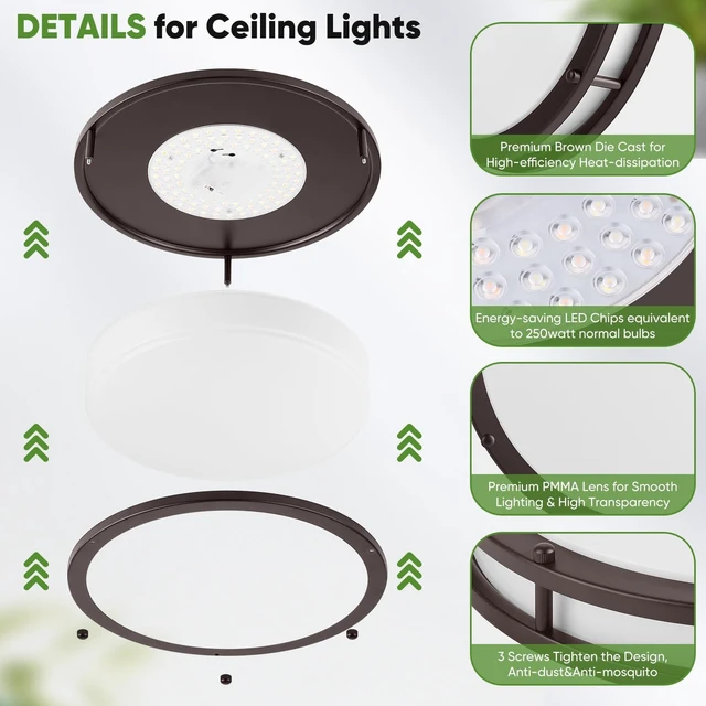 Alt view image 6 of 7 - 1-Pack 36W LED Ceiling Light, 13inch Oil Rubbed Bronze Flush Mount Light Fixture 3600LM 2700K/3000K/4000K/5000K/6500K Adjustable Ceiling Light, Modern Dimmable Lighting for Kitchen Hallway Bathroom