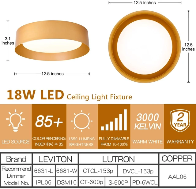Alt view image 2 of 7 - Bargeni Gold Flush Mount Ceiling Light,LED Ceiling Light Fixture | 12.5" ETL-listed dimmable 18W LED light with 3000K warm glow, ideal for bedrooms, hallways, foyers and living rooms