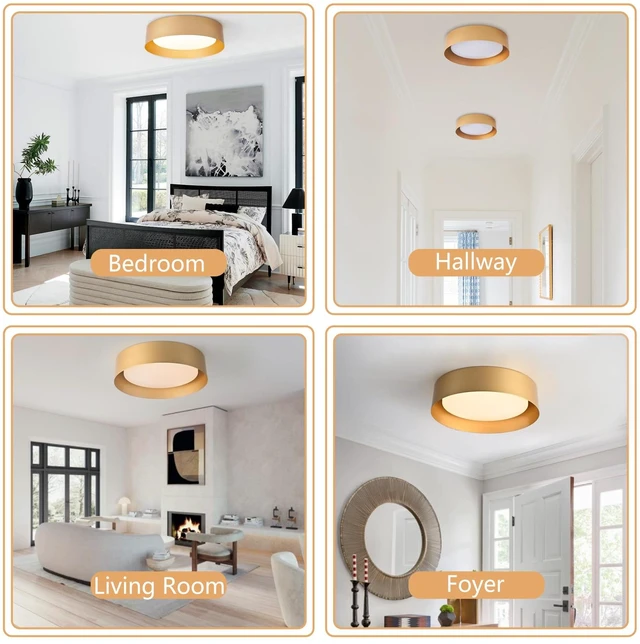 Alt view image 6 of 7 - Bargeni Gold Flush Mount Ceiling Light,LED Ceiling Light Fixture | 12.5" ETL-listed dimmable 18W LED light with 3000K warm glow, ideal for bedrooms, hallways, foyers and living rooms