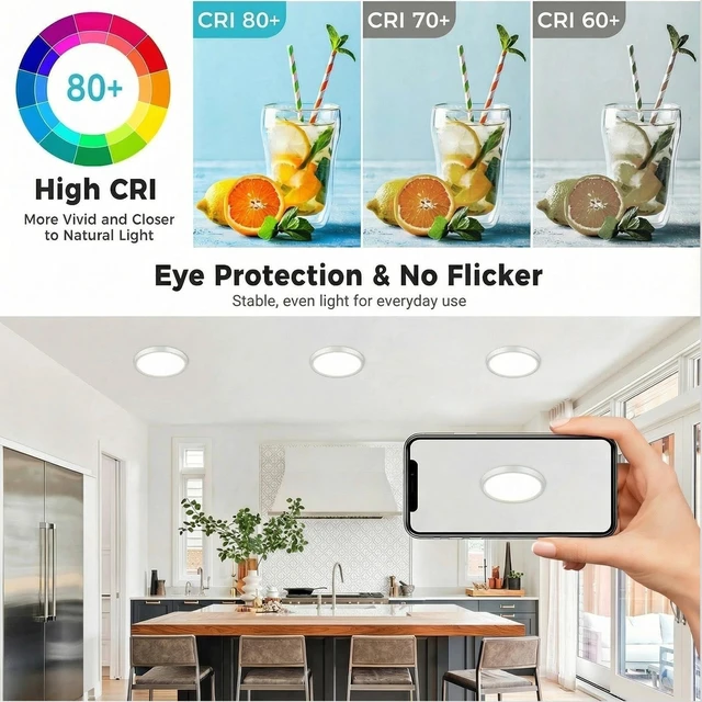 Alt view image 5 of 7 - libtit 4Pack 7inch LED Flush Mount Ceiling Light, Dimmable & 5Color Temperatures (3000K-6500K), 15W Round Slim White Light Fixture for Closet Hallway Kitchen Bathroom Laundry