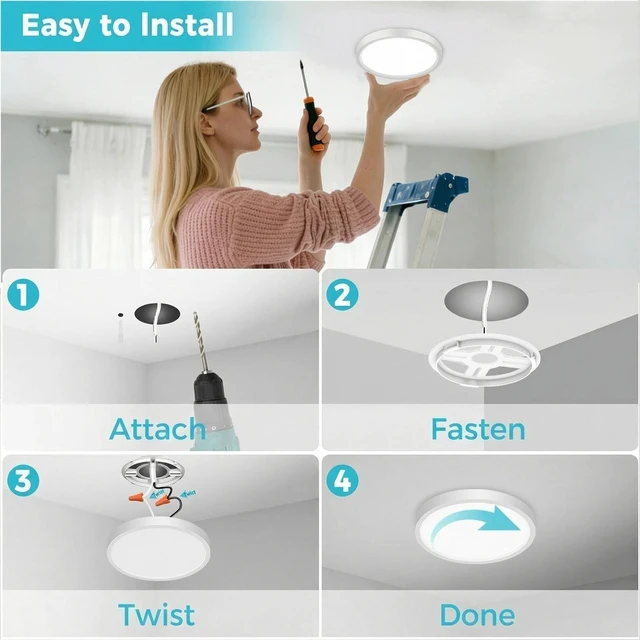 Alt view image 6 of 7 - libtit 4Pack 7inch LED Flush Mount Ceiling Light, Dimmable & 5Color Temperatures (3000K-6500K), 15W Round Slim White Light Fixture for Closet Hallway Kitchen Bathroom Laundry