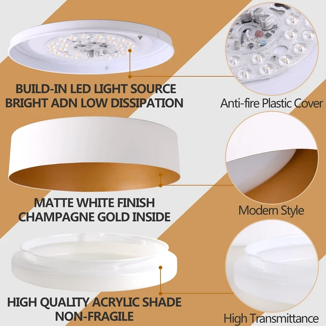 Alt view image 2 of 7 - Bargeni Flush Mount Ceiling Light,White with Gold Interior,12.5 Inches | ETL-listed dimmable 18W LED light with 3000K warm glow, ideal for bedrooms, hallways, foyers and entryways