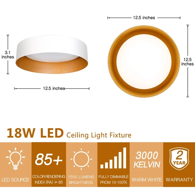 Alt view image 3 of 7 - Bargeni Flush Mount Ceiling Light,White with Gold Interior,12.5 Inches | ETL-listed dimmable 18W LED light with 3000K warm glow, ideal for bedrooms, hallways, foyers and entryways