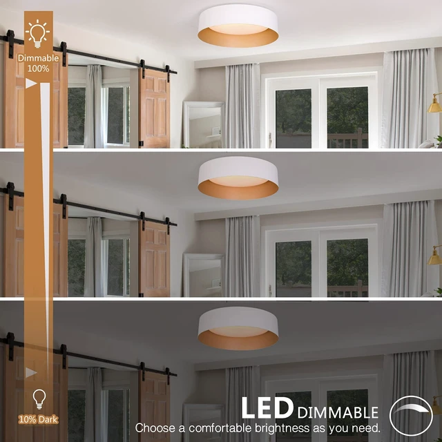 Alt view image 5 of 7 - Bargeni Flush Mount Ceiling Light,White with Gold Interior,12.5 Inches | ETL-listed dimmable 18W LED light with 3000K warm glow, ideal for bedrooms, hallways, foyers and entryways