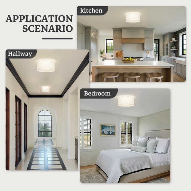 Alt view image 7 of 7 - Semi Flush Mount Ceiling Light Fixture,13inch Light Fixtures Ceiling Mount,3-Light Drum Light Fixture with White Shade,Modern Close to Ceiling Lamps for Living Room, Bedroom, Dining Room,Entryway