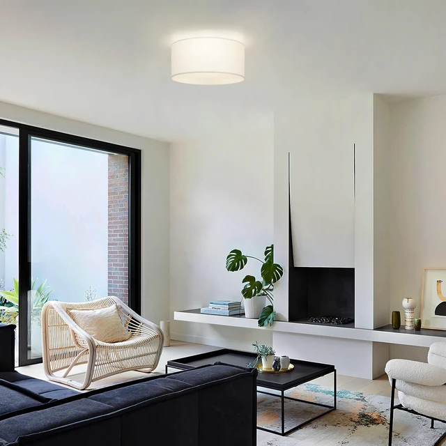 Alt view image 6 of 7 - Semi Flush Mount Ceiling Light Fixture,13inch Light Fixtures Ceiling Mount,3-Light Drum Light Fixture with White Shade,Modern Close to Ceiling Lamps for Living Room, Bedroom, Dining Room,Entryway