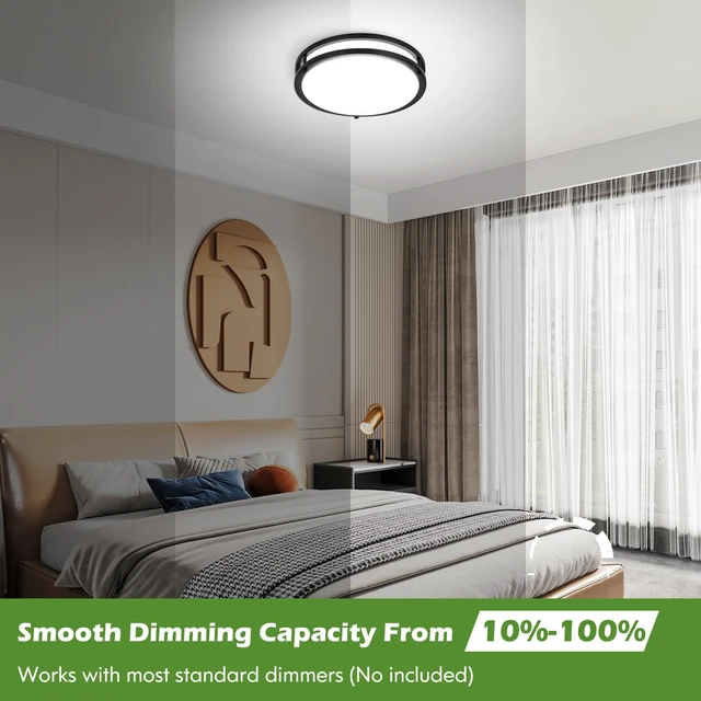 Alt view image 3 of 7 - GoBright 1-Pack 36W LED Ceiling Light Fixture (450W Equiv), 12IN Modern Flush Mount Ceiling Lights, Dimmable Ceiling Lamps Super Bright 3200LM, 2700K-6500K 5CCT Adjustable for Bedroom Kitchen, Black
