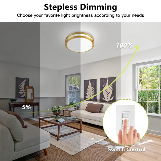 Alt view image 3 of 7 - OOWOLF 13inch LED Flush Mount Ceiling Light Fixture Dimmable Gold, Easy Install LED Ceiling Lamp Fixture Without Flicker, Super Bright 36W 3600LM 5CCT Warm to White Light 3000K to 6000K 2-Pack